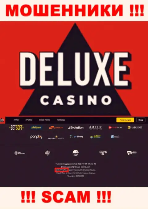 Сведения о юридическом лице Deluxe-Casino Com у них на официальном онлайн-сервисе имеются - BOVIVE LTD