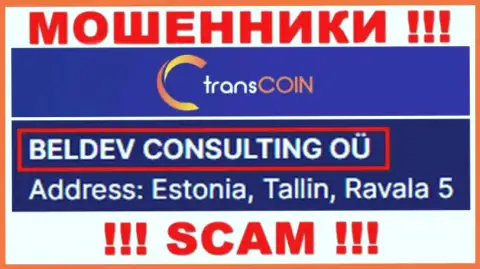 TransCoin - юр. лицо internet мошенников контора BELDEV CONSULTING OÜ