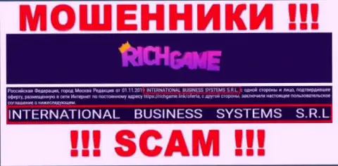 Организация, которая владеет шулерами Rich Game - это NTERNATIONAL BUSINESS SYSTEMS S.R.L.