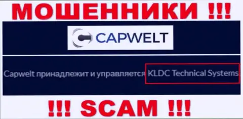 Юридическое лицо компании CapWelt Com - это КЛДЦ Техникал Системс, информация позаимствована с официального интернет-сервиса