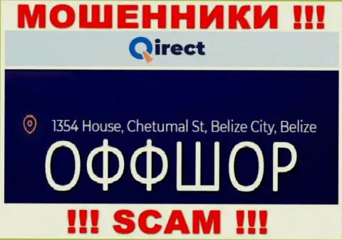 Компания Кьюирект Лтд указывает на сайте, что расположены они в оффшорной зоне, по адресу: 1354 House, Chetumal St, Belize City, Belize