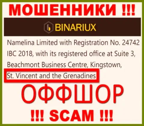 Бинариакс Нет - это МОШЕННИКИ, которые официально зарегистрированы на территории - Сент-Винсент и Гренадины