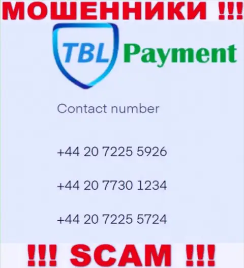 Мошенники из конторы TBL Payment, для разводняка людей на средства, задействуют не один номер телефона