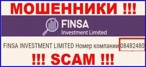 Как указано на официальном интернет-портале мошенников FinsaInvestment Limited: 08482480 это их регистрационный номер