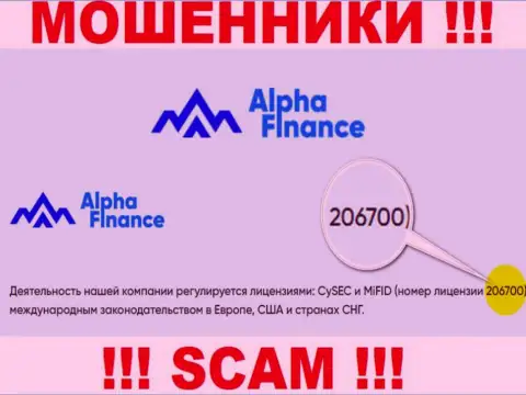 Номер лицензии Alpha Finance Investment Services S.A., на их web-портале, не сможет помочь сохранить Ваши финансовые средства от слива