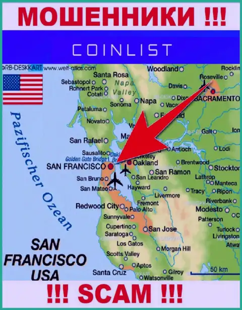 Юридическое место регистрации КоинЛист Ко на территории - San Francisco, USA