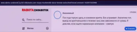 Ещё один клиент поделился своей точкой зрения о FOREX компании ЕХКБК Ком на информационном сервисе rabota zarabotok ru