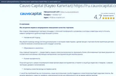 Информационный материал о условиях для совершения сделок дилинговой компании CauvoCapital на сервисе Ревокон Ру